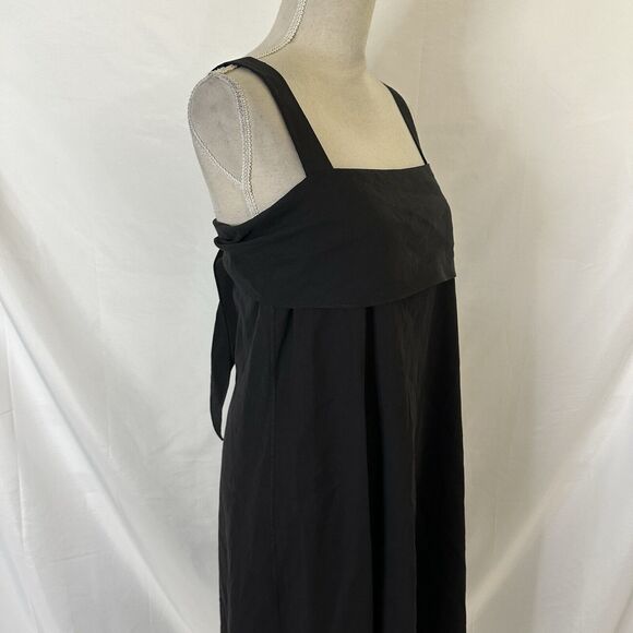 THEORY Modern Midi Tea Dress Black Linen Blend Fit and Flare Size LARGE - Picture 3 of 7